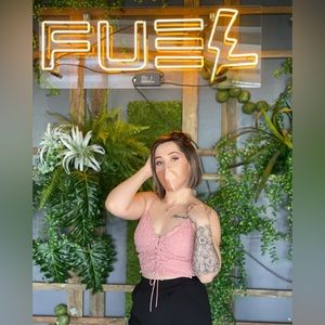 Pink Eyelet Lace Up Crop Top